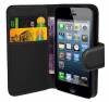 Iphone 5C - Stand Wallet Leather Case with Plastic Back Cover Black (OEM)