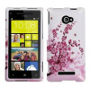 Hard Back Cover Case for HTC Windows Phone 8X White with Pink Flowers (OEM)