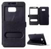 Samsung Galaxy S6 Edge+ G928F - Leather Wallet Case With Windows And Plastic Back Cover Black (OEM)