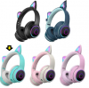 HUJIN AKZ-K26 Cute Cat Ear φωτεινά ασύρματα ακουστικά με μικρόφωνο, στερεοφωνικά ακουστικά Bluetooth με μικρόφωνο, χαριτωμένα ακουστικά για αγόρια και κορίτσια σε  τιρκουαζ χρωμα