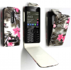 Nokia Asha 206 - Δερμάτινη Θήκη Flip Γκρί Με Ρόζ Λουλούδια (OEM)