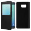Samsung Galaxy S6 Edge+ G928F - Leather Wallet Slim Case With Window And Plastic Back Cover Black (OEM)