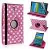 Leather Rotating Case for Samsung Galaxy Tab S 8.4 T700 Pink with White Dots (OEM)