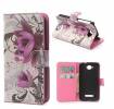 Leather Wallet Stand/Case for Alcatel One Touch Pop C7 OT-7041D White With Purple Flowers (OEM)