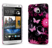 Hard Back Cover Case for HTC One mini Black with Pink Flowers OEM