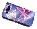 Huawei Ascend Y530 - Leather Wallet Case Blue With Purple Butterflies (OEM)