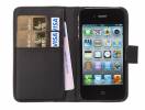 Leather Wallet Case Black for iPhone 4S 4G