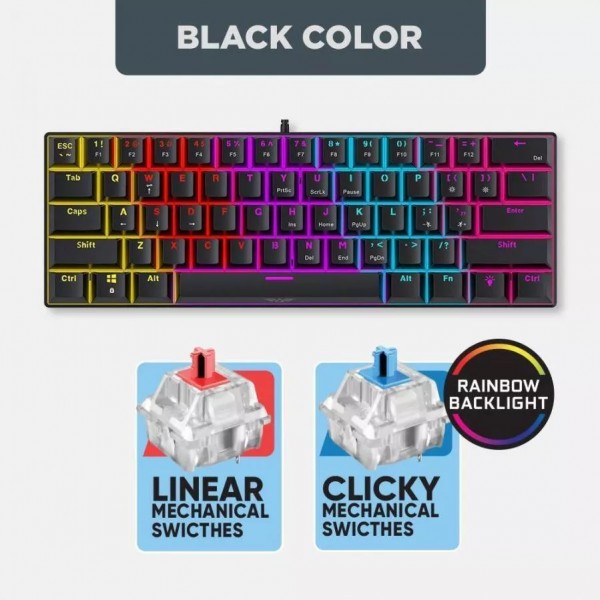 Armaggeddon MKA-1C Core Gaming Μηχανικό Πληκτρολόγιο 60% με Custom Blue διακόπτες & RGB φωτισμό Αγγλικό US Λευκό