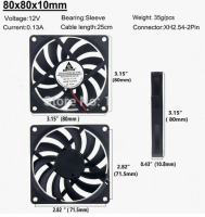 LINK CNC 3d printer fan graphic cards 80x80x10mm Dc 12v 0.13A / 2 pin Ανεμιστηράκι Brushless Fan (OEM)