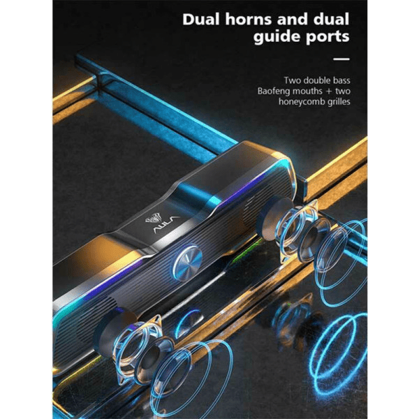 Aula AUL-N-169B Computer Speakers 2.0 with RGB Lighting and 3W Power Black