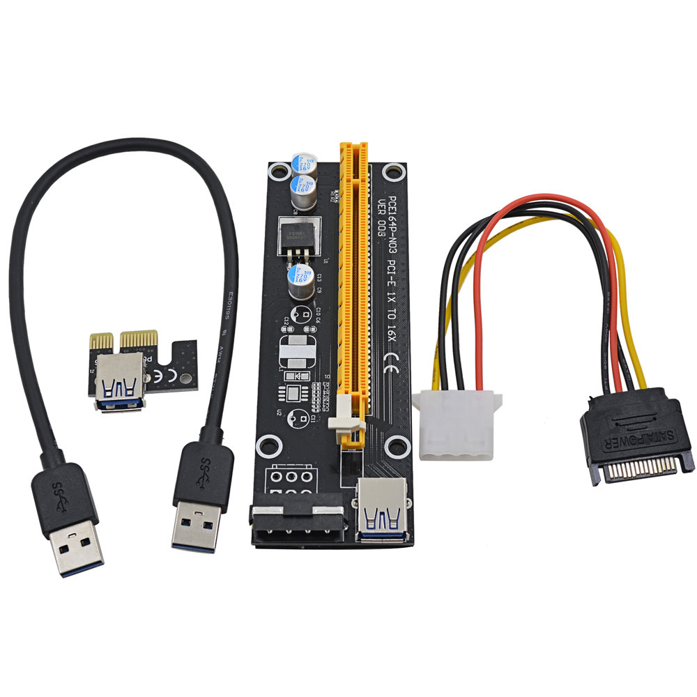 1X to 16X Powered PCI Express Riser Card Extension Cable USB 3 and SATA ...