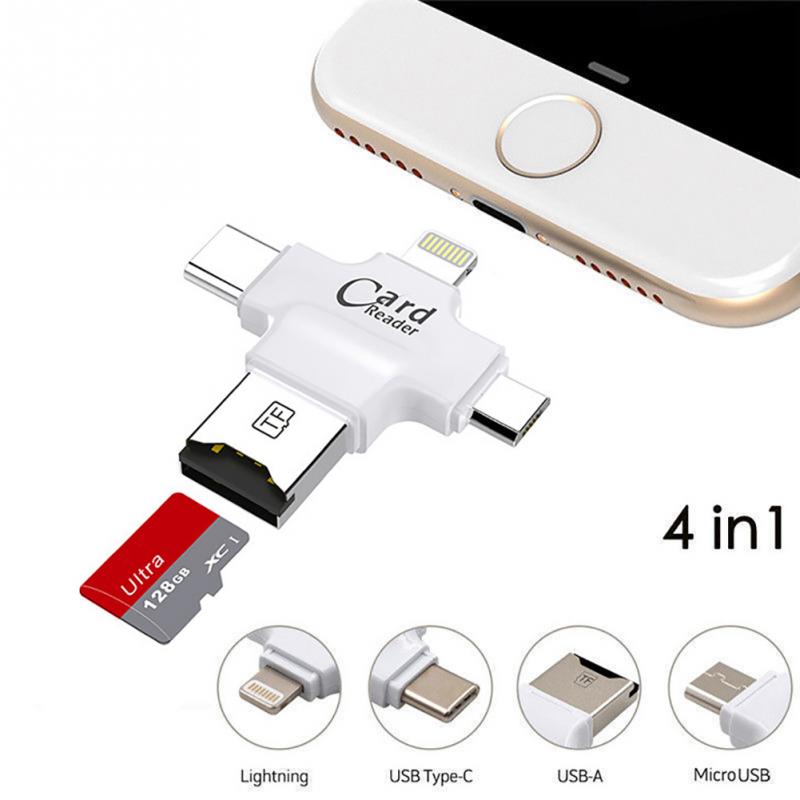 Moweek 4 in 1 Card Reader Type-c/Lightning/Micro USB/USB 2 Multi-Function All in 1 Micro SD for ιPhone, Android, Tablet