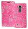 LG G Flex 2 H955 - Leather Wallet Stand Case Pink With Diamonds And Butterflies (OEM)