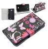 LG L65 L70 - Leather Stand Wallet Case Black With Pink Butterflies (OEM)