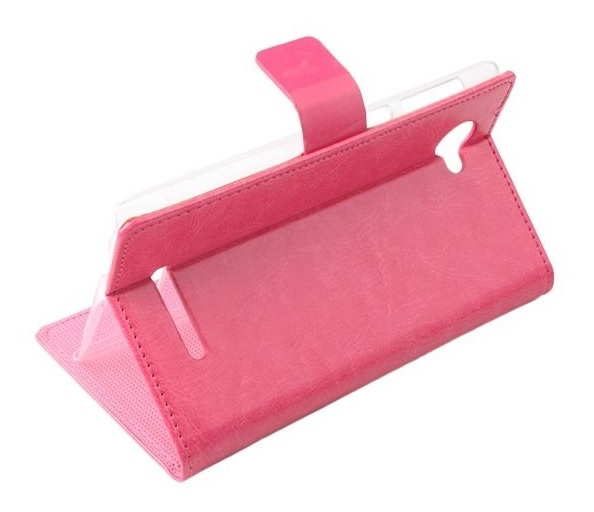 Lenovo A880 - Leather Wallet Stand Case Pink (OEM)