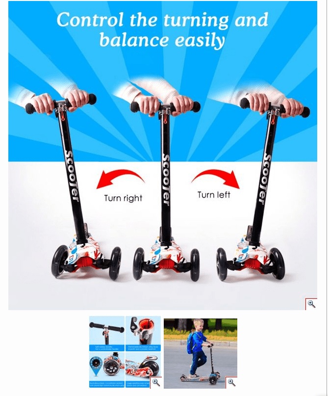 Three-Wheel Scooter with LED Lights on Wheels (White) (Graffiti)