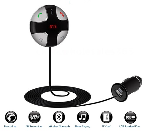 Wireless Bluetooth FM Transmitter Car Kit with MP3 Player & USB Charger (Handsfree)