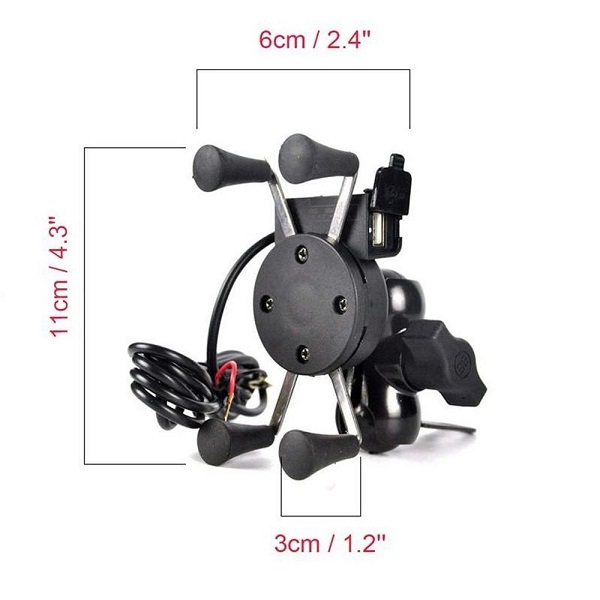 Universal Motorcycle Phone Holder with 360° Rotation & USB Charger (Black) (Motorcycle Mirror Bracket Mount)
