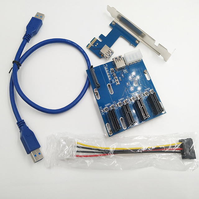 1-Port PCI Express 1X to 4-Slot 1X Switch Multiplier Expansion Riser Card