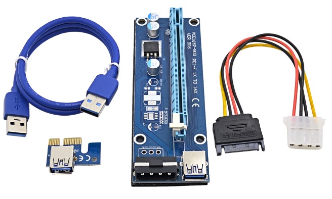 1X to 16X Powered PCI Express Riser Card Extension Cable USB 3 and SATA 15pin Ver06 (OEM) (BULK)