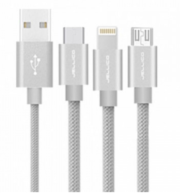 FAST CHARGE CABLE 3 IN 1 - LIGHTNING / TYPE-C / MICRO USB JELLICO GS-13 SILVER