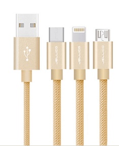 ΓΡΗΓΟΡΗΣ ΦΟΡΤΙΣΗΣ ΚΑΛΩΔΙΟ 3 ΣΕ 1 - LIGHTNING / TYPE-C / MICRO USB JELLICO GS-13 ΧΡΥΣΟ