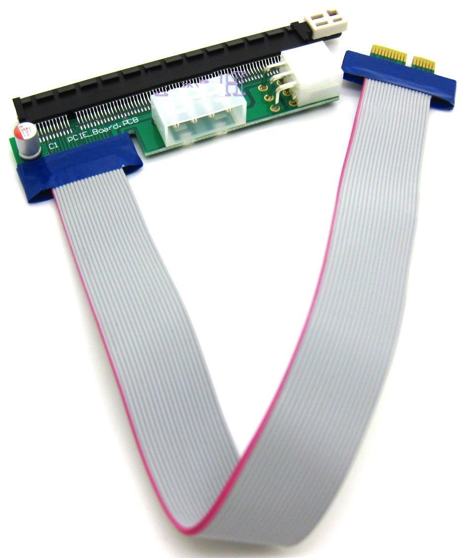 PCI-E 16x to 1x Riser Adapter Cable with Molex 4-Pin & PCI-E 6-Pin Power (OEM)