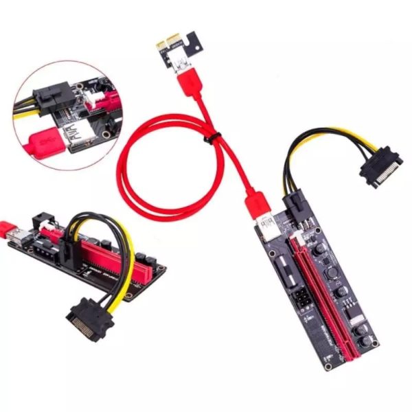 PCI-E Riser 009S 1X 16x Extender PCI E USB Riser Dual 6 Pin Adapter Card SATA 15pin For BTC Miner USB 3 Graphics Card