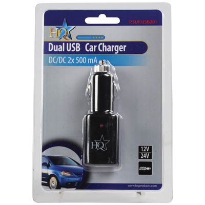 HQ Universal Φορτιστής Αυτοκινήτου με Δύο Θύρες USB 5V 500mAh P.SUP.USB 201