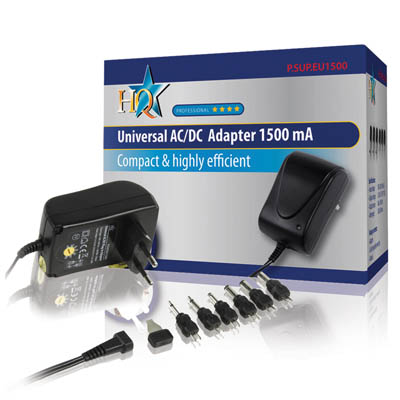 HQ SWITCHING POWER SUPPLY - 1500 mA plug-in adapter with 3-12 V output and LED indicator