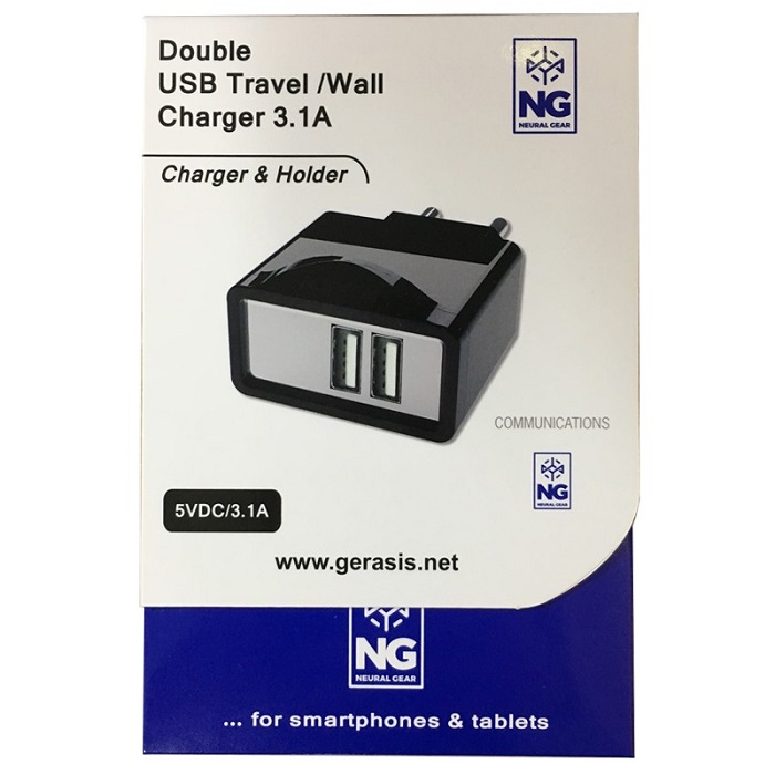 NG Φορτιστής Ταξιδιού μέ 2 Θύρες Usb 3.1A Μαύρο