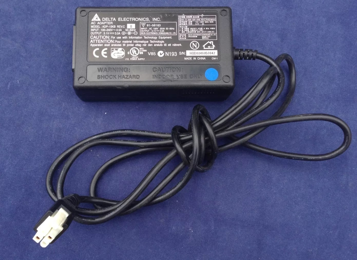 Original Delta Electronics Rev C Charger (5.1V, 3A, 4-Pin) (ADP-15KB)