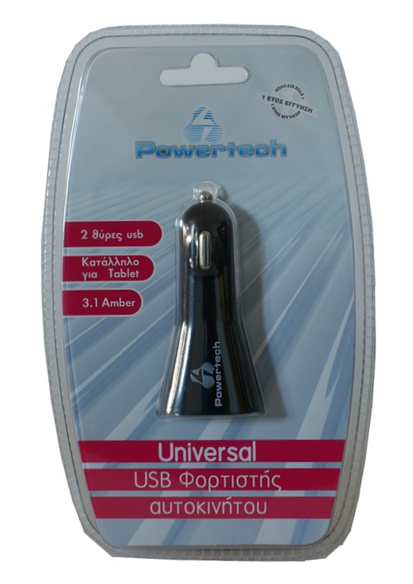 PowerTech Φορτιστής Αυτοκίνητου με 2 Θύρες USB 3.1A για Smartphones και Tablets PT-116