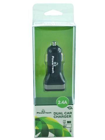 PowerTech Διπλός USB Φορτιστής Αυτοκινήτου 5V 2.4A Black PT-206