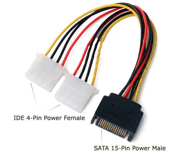 SATA 15 Pin Male to 2 IDE 4 Pin Female Power Cable