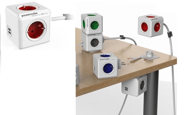 Πολύμπριζο Κύβος ALLOCACOC PowerCube Extended USB 4 ΘΕΣΕΩΝ Κ 2 USB  ΚΟΚΚΙΝΟ 1406GN/DEEUPC