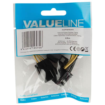 VALUELINE Καλώδιο Splitter Τροφοδοσίας EPS 8pin θηλ. σε 2x6pin αρσ. 15cm VLCP 74415V 0.15