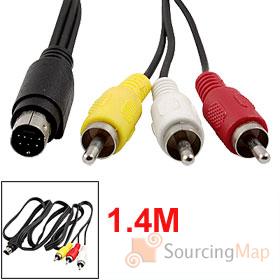7-Pin Mini-DIN S-Video Male to 3x RCA Male Cable 1.4m (OEM)