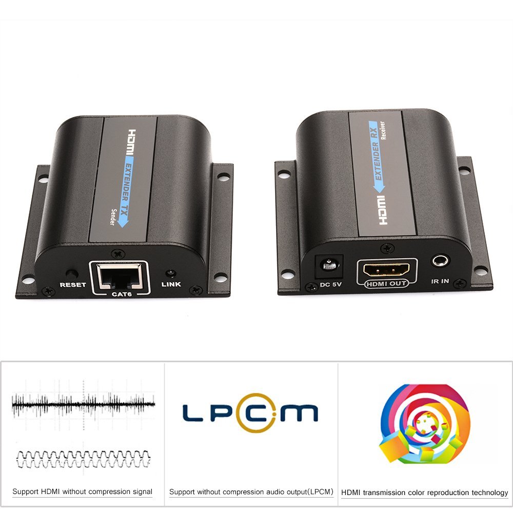 AGPtek 196ft 60m LKV372A HDMI Network Extender Over Single cable with IR cat5e/6 ethernet cable 3D&1080P supported - Support 20~60KHz wide frequency IR remote control
