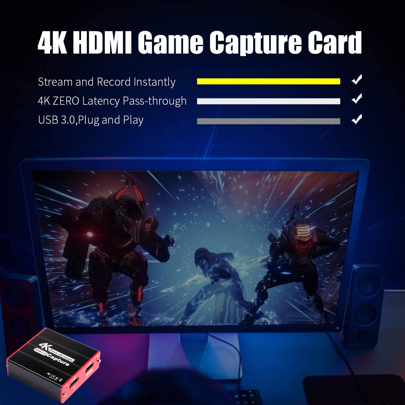 Aode TreasLin 4K Game USB3 Capture Card, Συσκευή λήψης παιχνιδιών HD / Συσκευή λήψης βίντεο HD, Μετατροπέας / Εγγραφέας βίντεο HDMI για PS5, PS4, Xbox ONE / Xbox 360, SWITCH LiveTV, PVR DVR