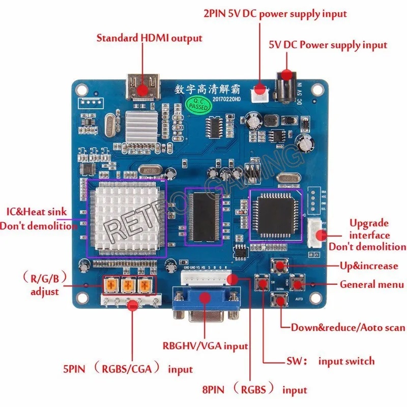 CGA TO HDMI vedio Converter RGBS / CGA / EGA To HDMI Converting Board PCB for HD LCD Monitor Arcade Game Cabinet Machine