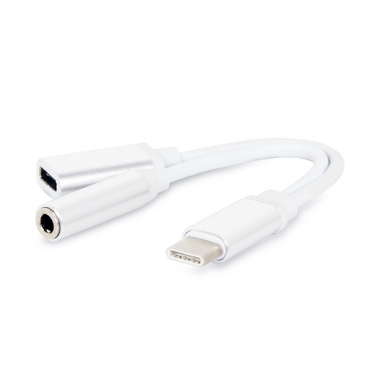 Καλώδιο Μετατροπής Ηχου USB 3.1 Τύπου C σε Θύρα 3.5mm  (Θηλύκό) Υποδοχής Ακουστικών με Επιπλέον Υποδοχή Ρεύματος- Λευκό