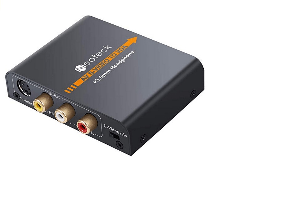 Neoteck 3RCA AV CVBS Composite S-Video to VGA Converter with Upscaler & 3.5mm Audio Jack for NES, SNES, N64, Sega Genesis, PS2, PS3, VHS, VCR, PC Monitor & Projector (720P/1080P) (BULK)