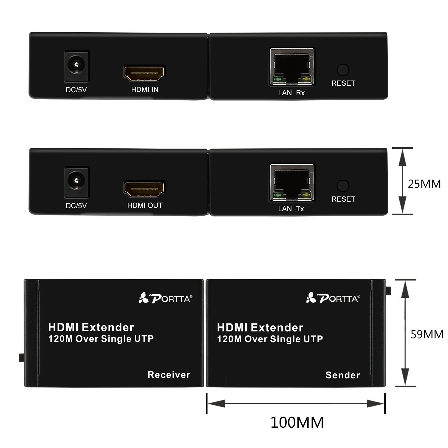 PORTTA HDMI Extender over Single UTP CAT5e or CAT6 Cable up to 120m Support 1080P & 3D