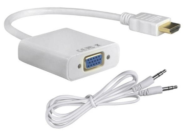 POWERTECH HDMI to VGA Converter, with Audio Jack, White, 0.20m CAB-H072
