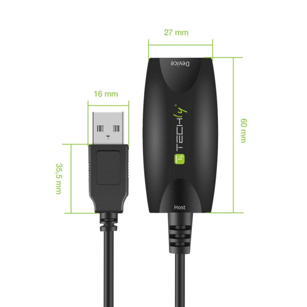 Techly ICUR3050 USB3.0 SuperSpeed Active Extension Cable 5m Black