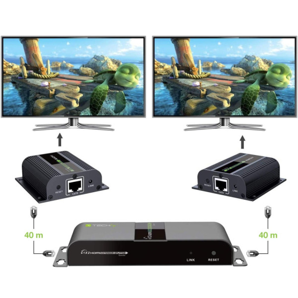 TECHLY IDATA EX-HL21TY HDMI EXTENDER KIT 1 TRANSMITTER 2 RECEIVERS WITH IR 40M CAT6/6a/7