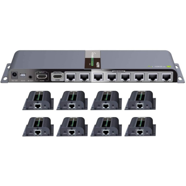 TECHLY IDATA EX-HL81TY ΚΙΤ HDMI EXTENDER 1 ΠΟΜΠΟΣ 8 ΔΕΚΤΕΣ ΜΕ IR 40M CAT6/6a/7