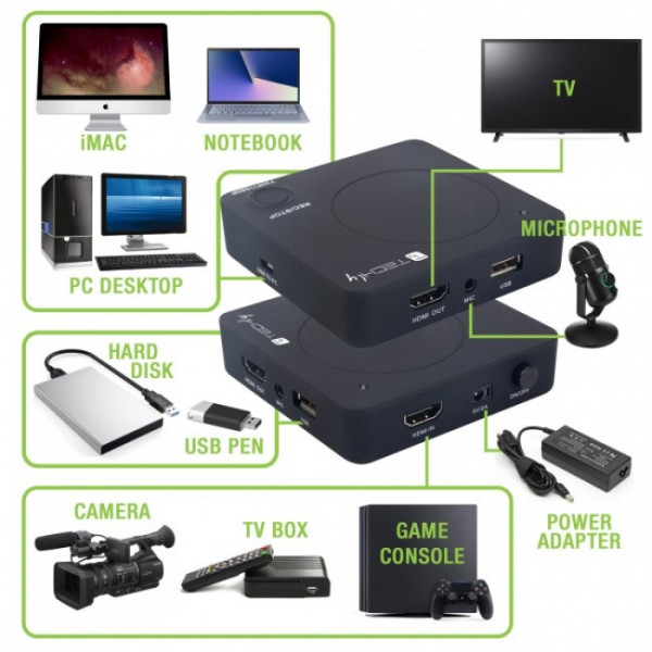 Techly IDATA HDMI-CAPCA01 - Capture live streaming video from HDMI to HDD / PC