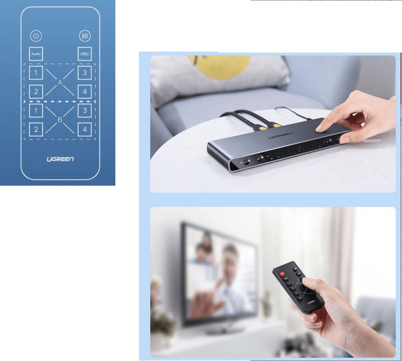 Ugreen CM288 4x2 HDMI Matrix Switch Box Grey (70435)